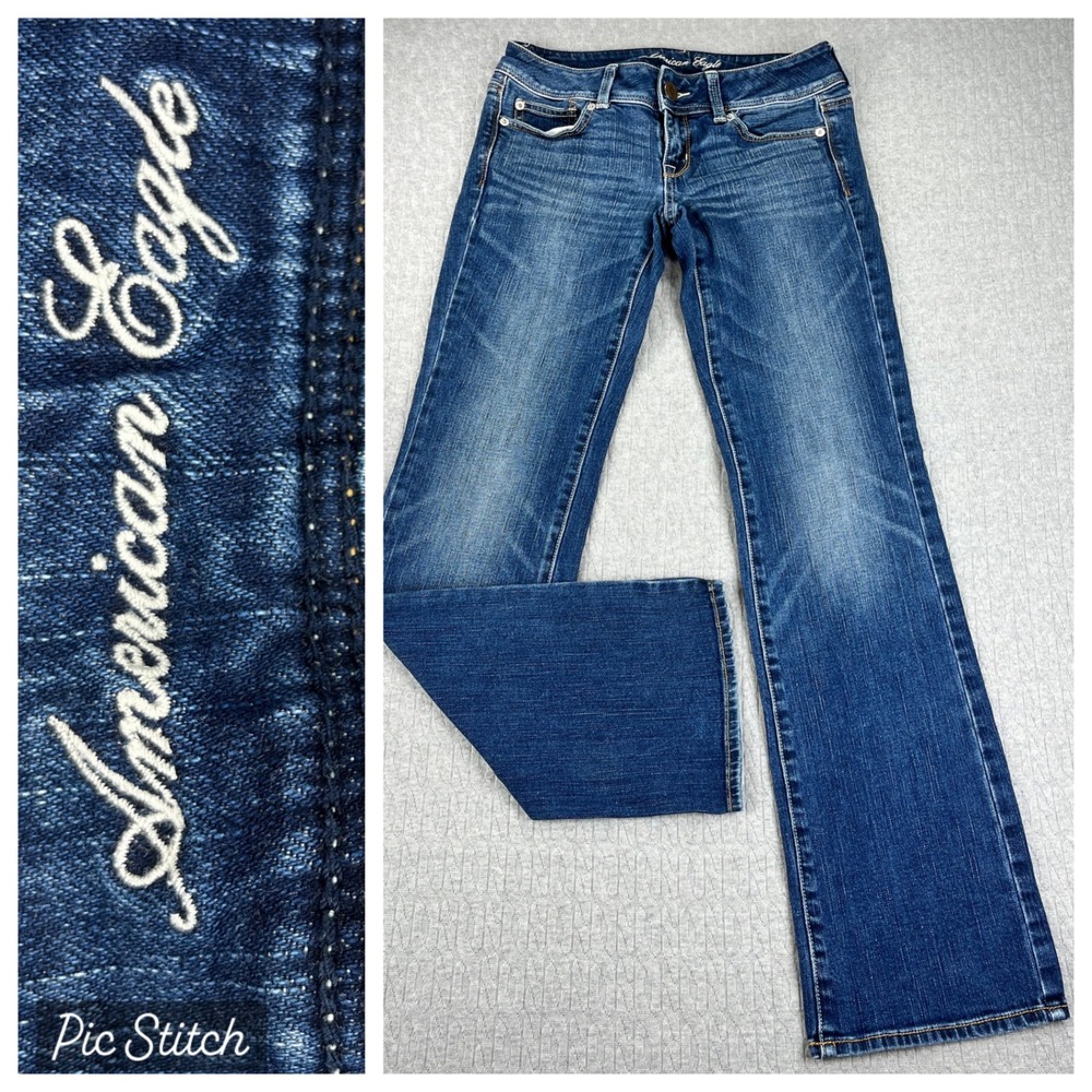 American Eagle Slim Bootcut‎ Jeans Women 2/28X32 Blue Low Rise medium wash
